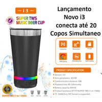 Copo Térmico com Caixa de Som Bluetooth e Luzes de LED Removíveis