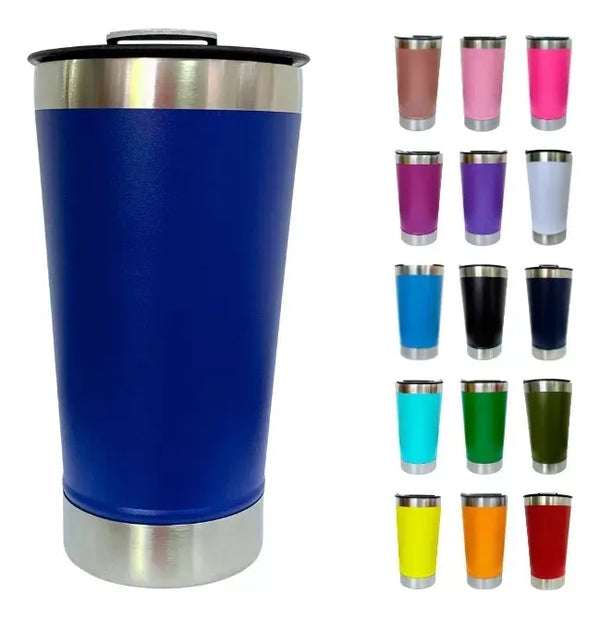 KIT com 20 Copos Térmicos 473ml com Tampa + Abridor – Cerveja Gelada Sempre com Você!