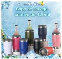 Copo termico com abridor e tampa, Copo termico para cerveja chopp bebidas gelada e quente copo multi uso