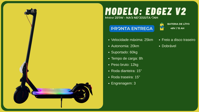 🛴 Patinete Elétrico Dobrável EDGEZ V2 – 250W