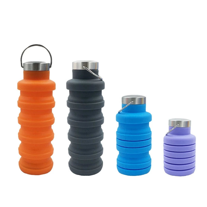 Garrafa Dobrável de Silicone com tampa de inóx