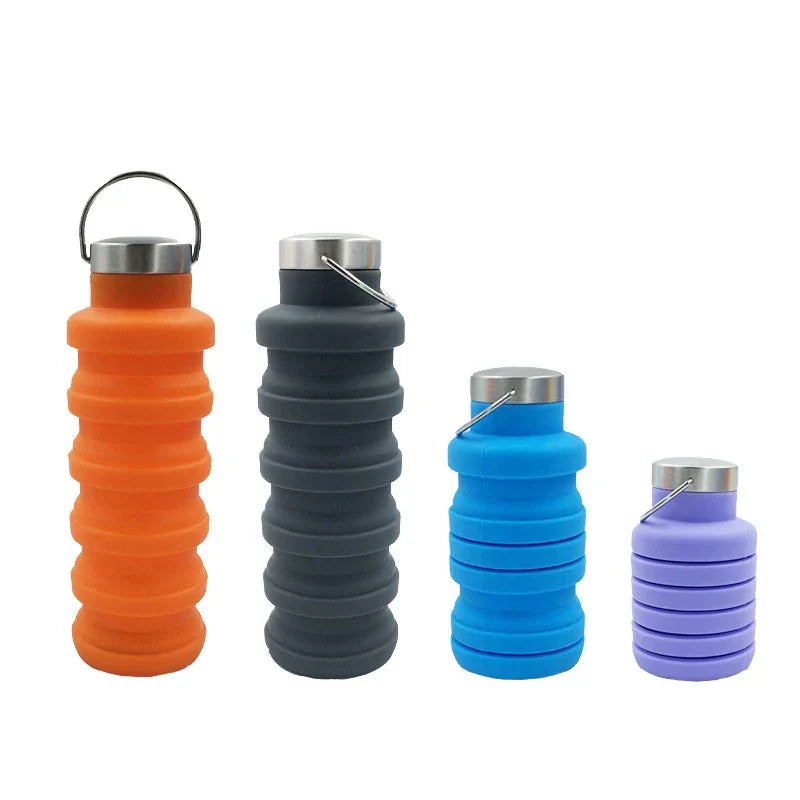 Garrafa Dobrável de Silicone com tampa de inóx