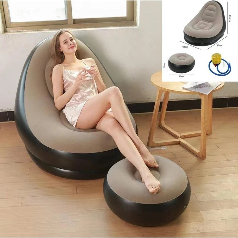 Sofá Inflável Preguiçoso Poltrona Lounge com Puff e Bomba – Conforto, Estilo e Praticidade!