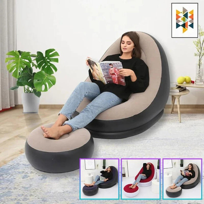 Sofá Inflável Preguiçoso Poltrona Lounge com Puff e Bomba – Conforto, Estilo e Praticidade!